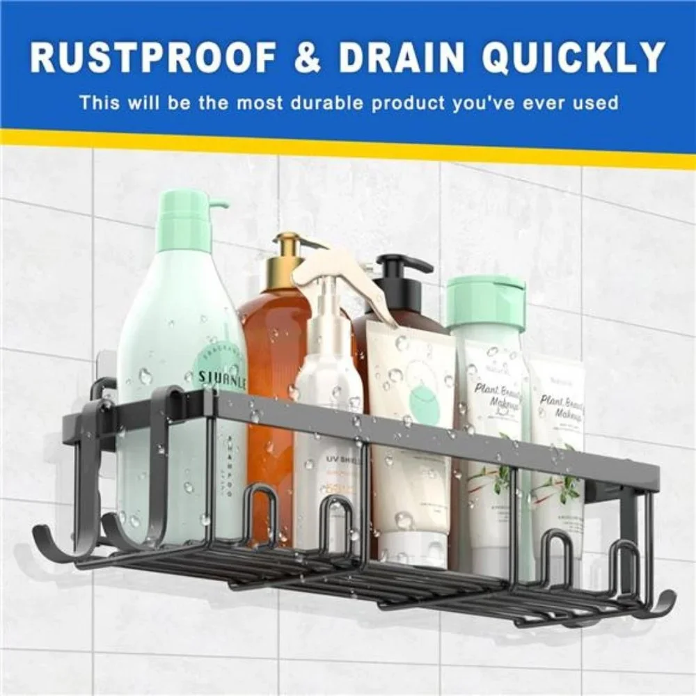 4-Pack Black Stainless Steel Modern Shower Caddy w/ Large Capacity for Bathroom